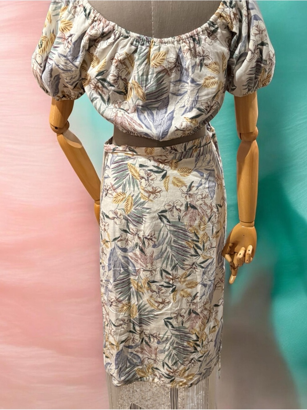 Sigrid Olsen 2 piece skirt set, Floral pattern, Fringe Skirt, medium - Picture 2 of 11